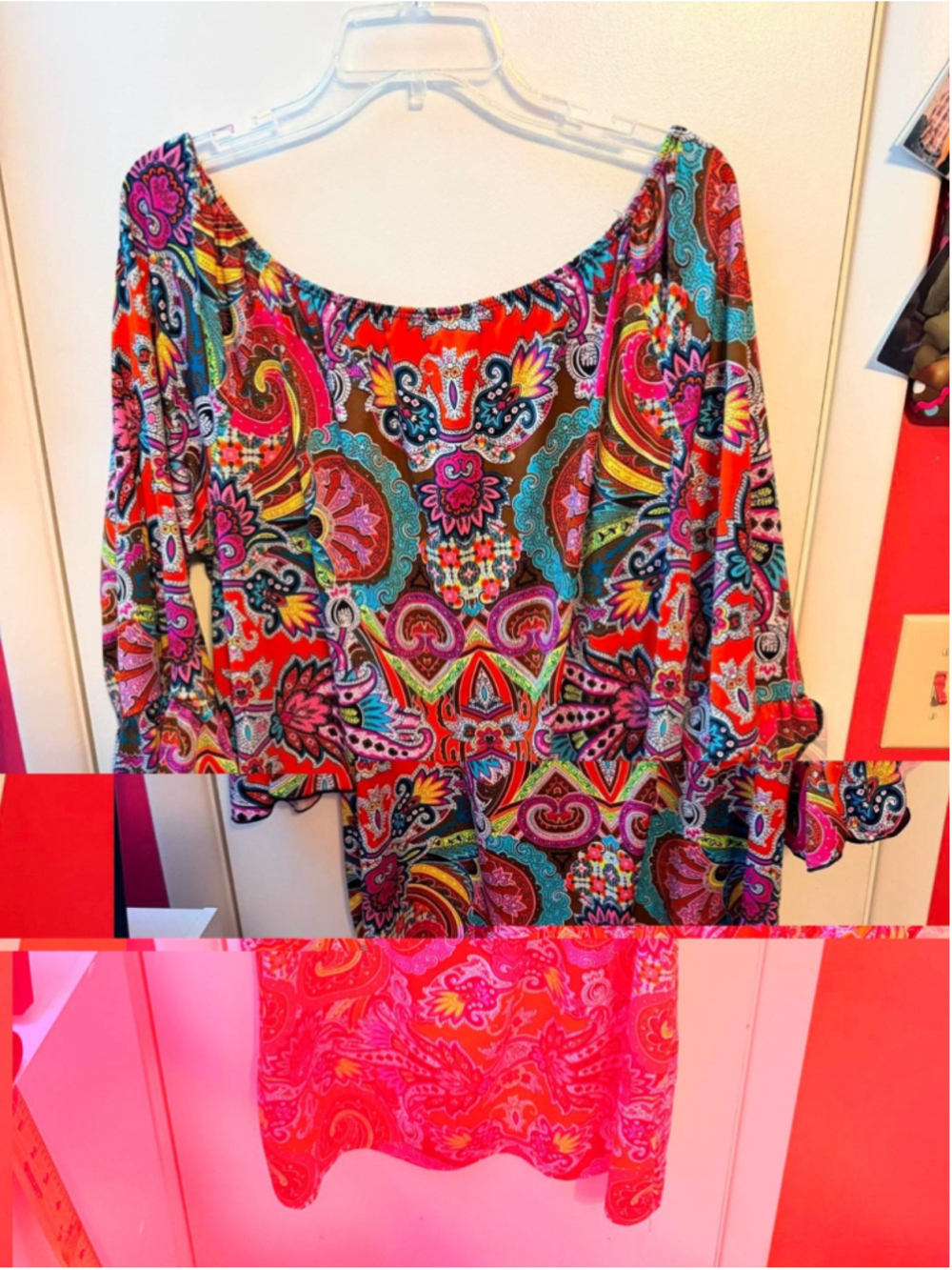 Dressbarn Size XL Paisley Print Colorful 3/4 Sleeve Shift Dress Knee Length - Picture 2 of 7